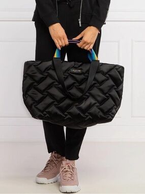 Kurt Geiger Black Quilted Tote with Rainbow Handles